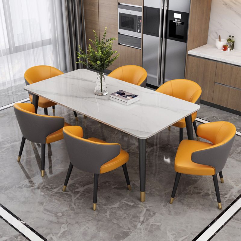 Rectangular Sintered Stone Dining Table Modern White-Black Furniture with 4 Legs for Home