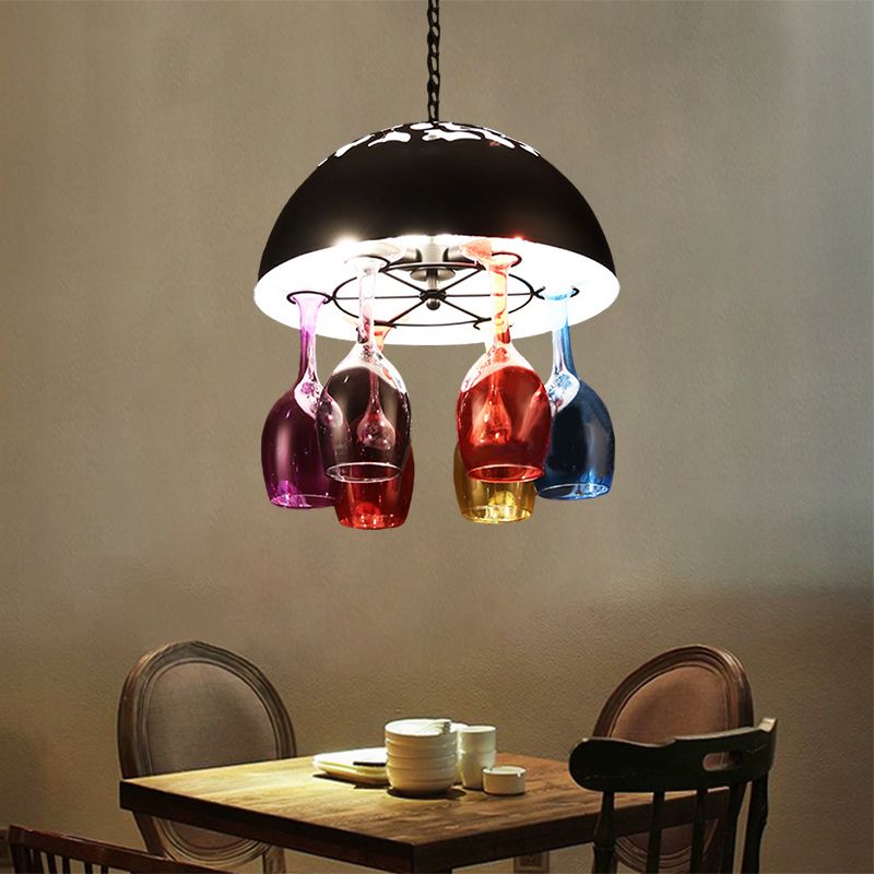 Industrial Multi-Color 6-light Chandeliers Domed Shape Goblet Glass Pendant Lights for Bar