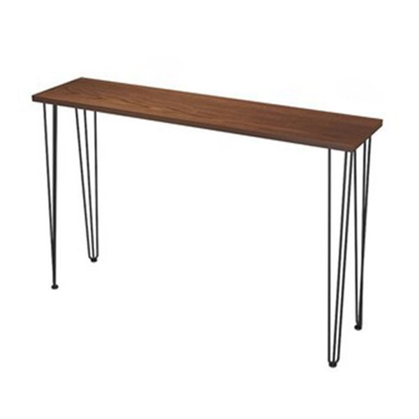 Solid Wood Brown Bar Table Black Legs and Metal Base Bar Table