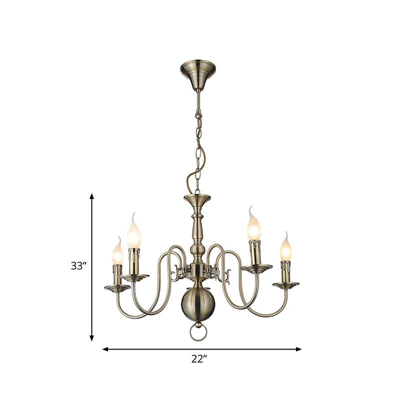 5 Lights Ceiling Light Traditional Swirled Arm Metal Hanging Chandelier in Chrome for Living Room