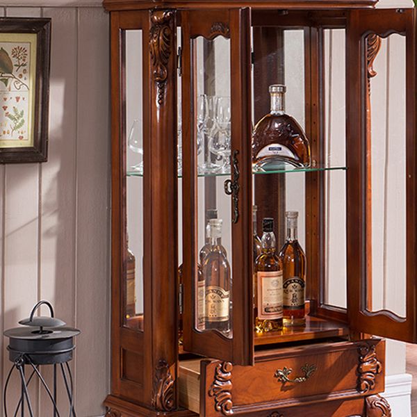 Traditional Rubberwood Display Stand Glass Doors Display Cabinet for Living Room