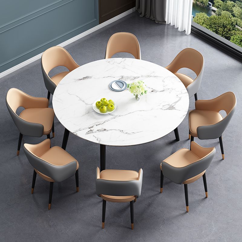 Contemporary Style Dining Chair Steel Legs Arm Chair with Upholstered