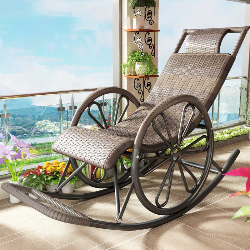 Mid-Century Modern Rattan Rocking Chair Metal Rocking Chair for Living Room