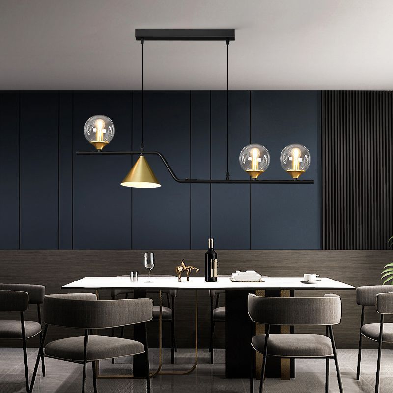 Contemporary Kitchen Island Fixture 4 / 5 / 6 - Light Metal & Glass Ceiling Pendant