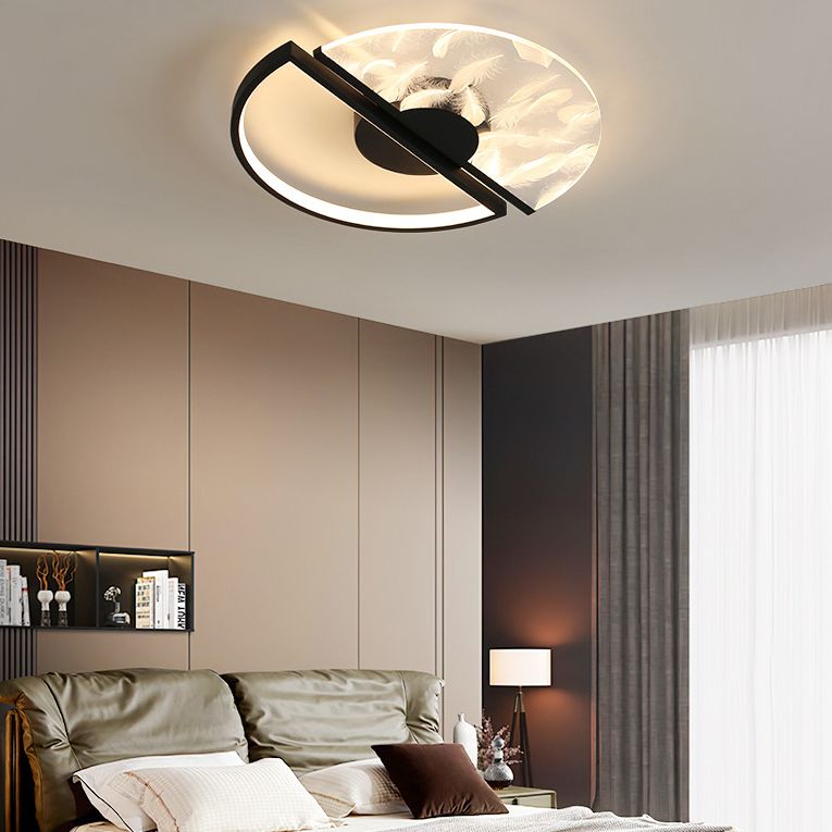 Modern Creative LED Feather Flush Mount Aluminium Circular Ceiling Fixture with Acrylic Shade