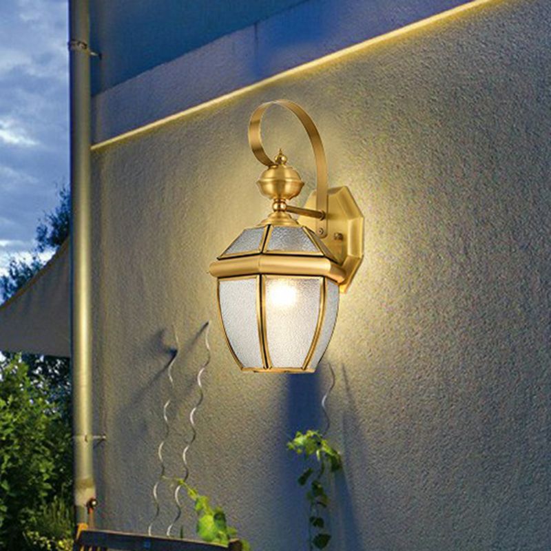 Brass Lantern Wall Sconce Traditional Clear Glass Outdoor Wall Mounted Light Fixture