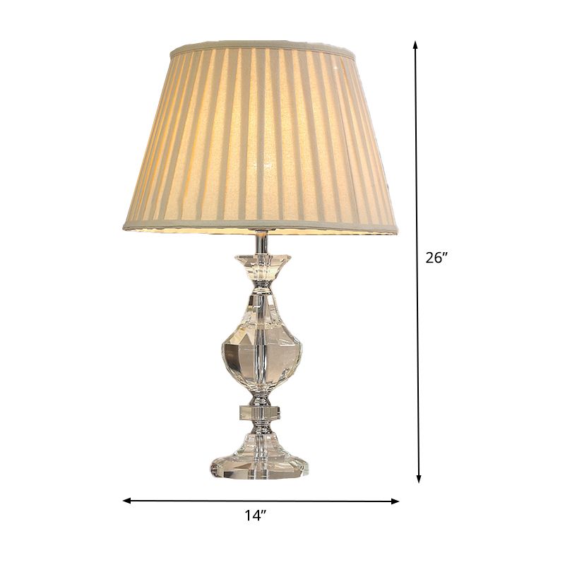 Wide Flare Task Lamp Modern Fabric 1 Head Beige Reading Book Light with Urn Crysatl Detail for Living Room