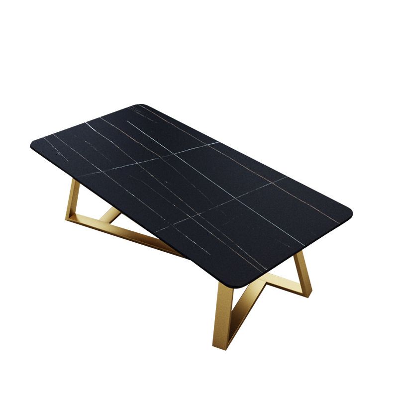 Glam Rectangle Stone Top Coffee Table with Iron Cross Legs Cocktail Table