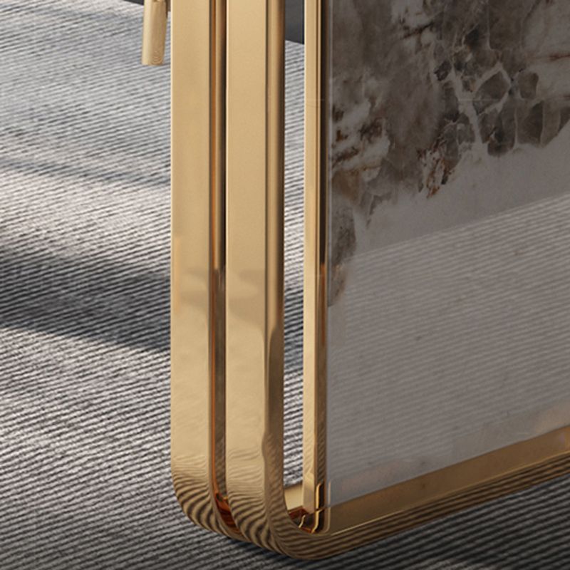 Glam Rectangle Stone Dining Table Metal Bases for Living Room