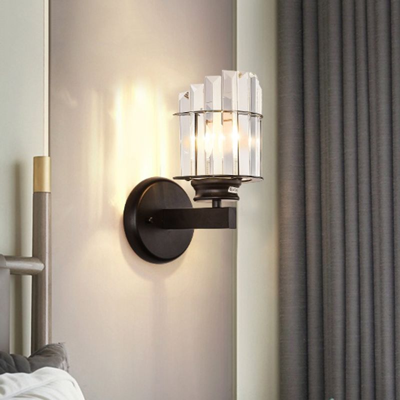 Luce con funce murale del cilindro nero tradizionale cristallo tradizionale 1 lampadario da supporto per supporto da parete