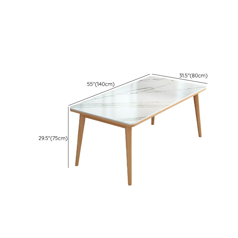 White - Natural Dining Room Table Contemporary 4 Legs Dinette Table
