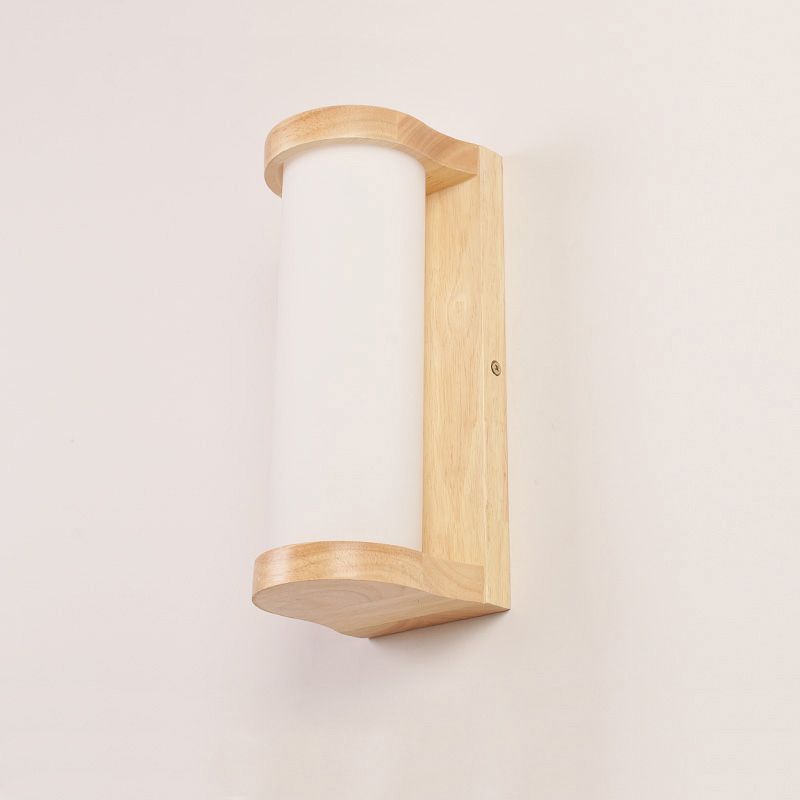 Japanese Cylinder Wall Sconce Lamp White Glass Single Bedside Wall Lighting Fixture