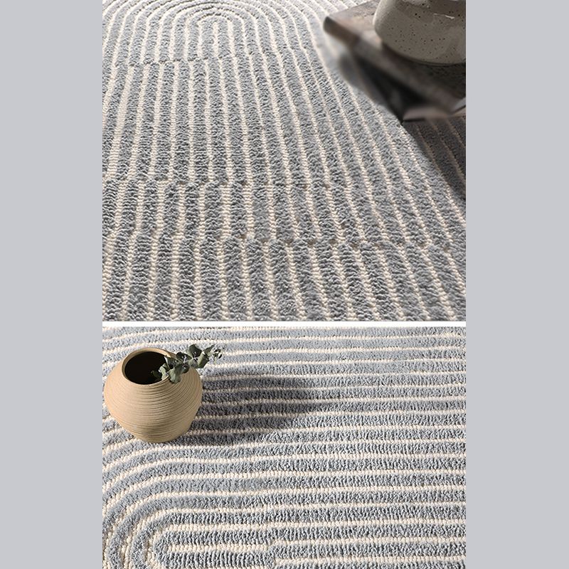 Stylish Grey Modern Rug Polyester Stripe Pattern Area Carpet Non-Slip Backing Rug for Home Decor