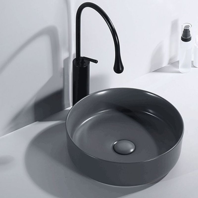 Round Modern Bathroom Sink Porcelain Vessel Bathroom Sink for Home(Faucet Not Included)