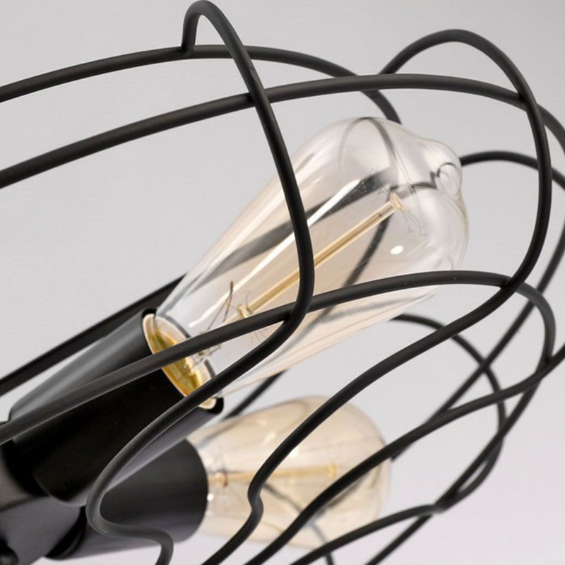 Retro Style Fan Cage Chandelier Pendant Light 5 Heads Iron Hanging Light in Black