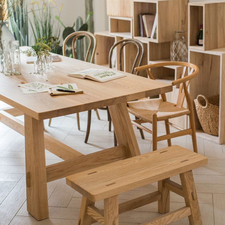 Rectangle Pine Solid Wood Table in Nature Modern Dining Table with Trestle Base for Restaurant