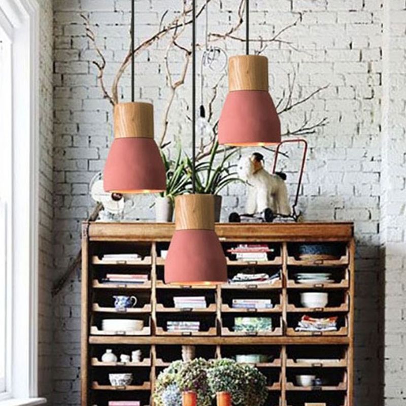 Zement + Massivholz Einfachheit Mini Hanging Light 4,9 "breites nordischer Lampen -Leuchten -Anhänger für das Café