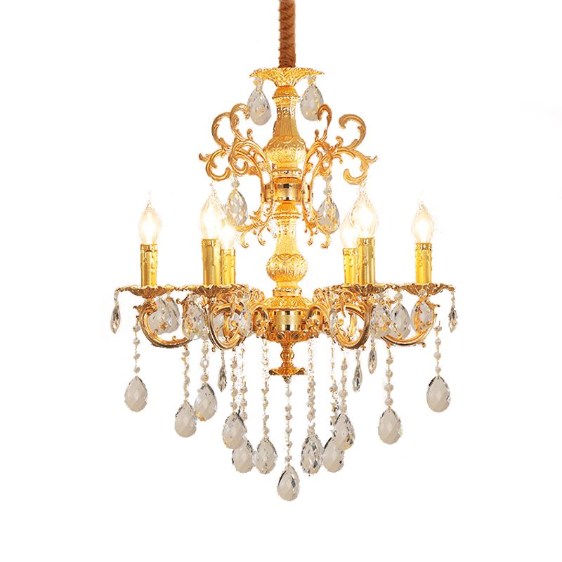 Contemporary Candle Chandelier Lamp Crystal 6/8 Lights Bedroom Pendant Light Fixture in Gold