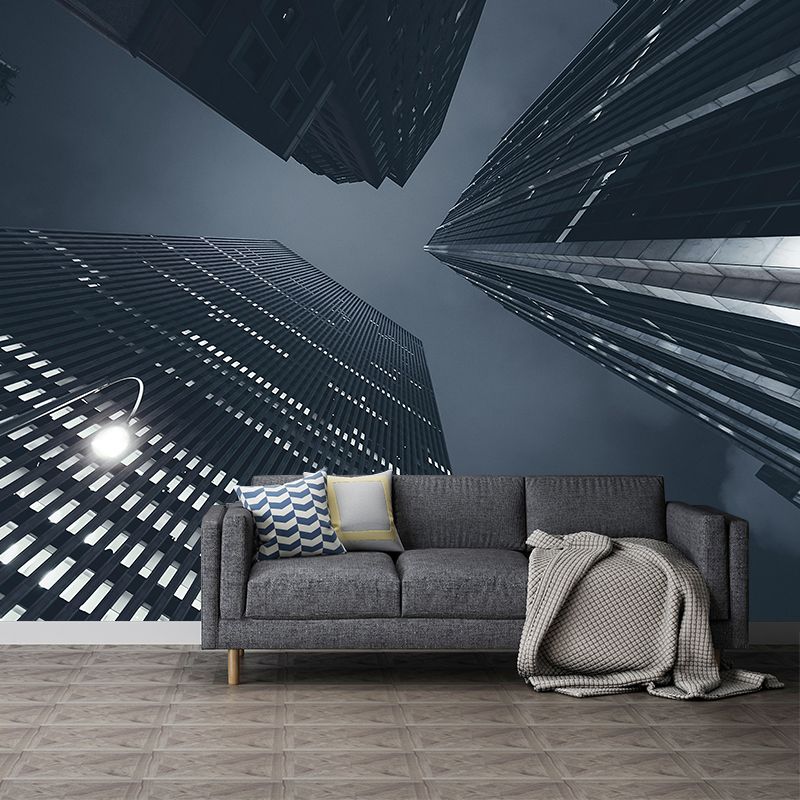 City Photography Horizontal Wall Mural Decal Moisture Resistant for Meeting Room