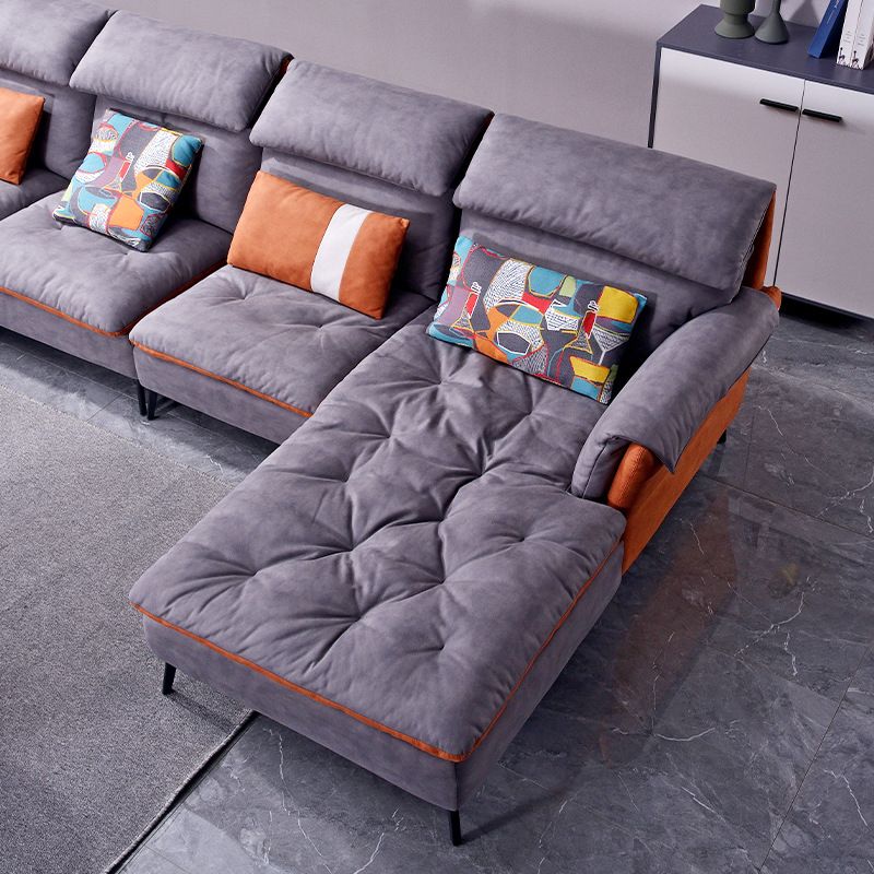 Faux Leather Sectional Sofa with Chaise Flared Arm 4-seater Sofa