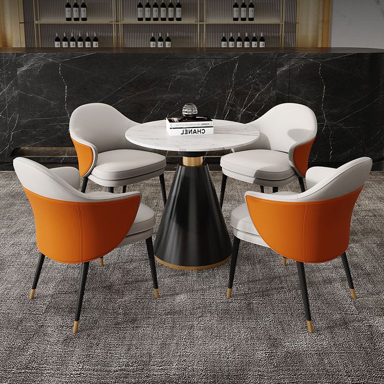 Traditional Luxury Round Dining Table Sintered Stone Table with Black Pedestal Base
