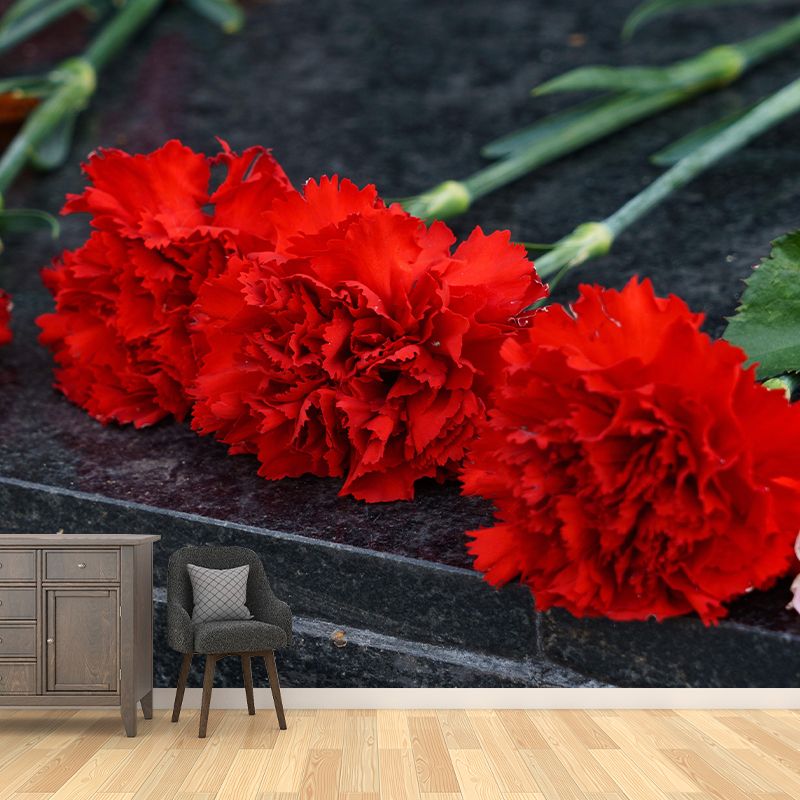 Customized Carnation Flower Wall Mural Horizontal Photography for Sleeping Room