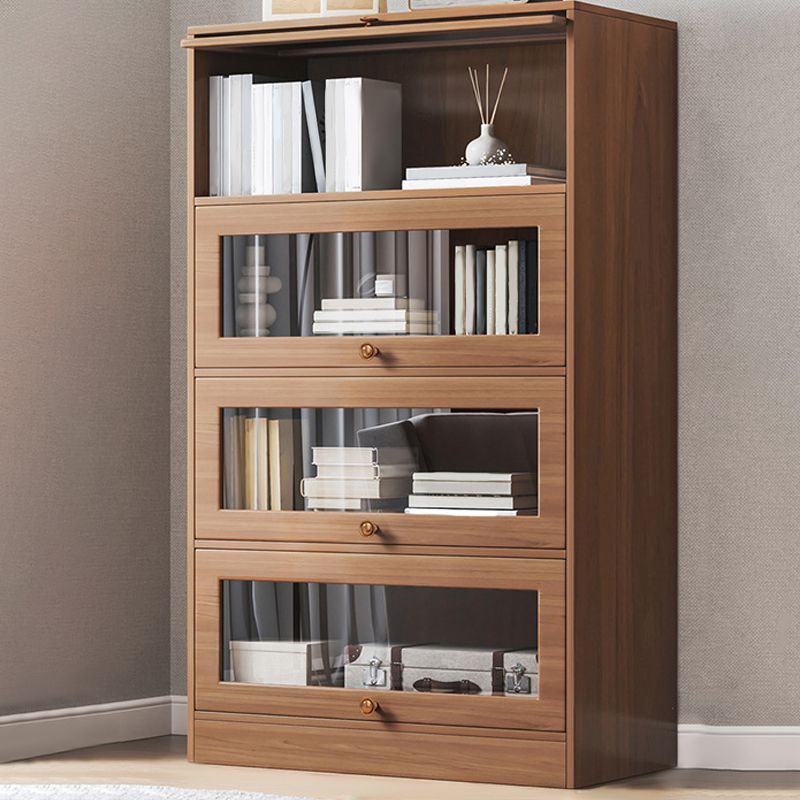 Contemporary Barrister Brown Bookshelf Engineered Wood Closed Back Shelf with Door