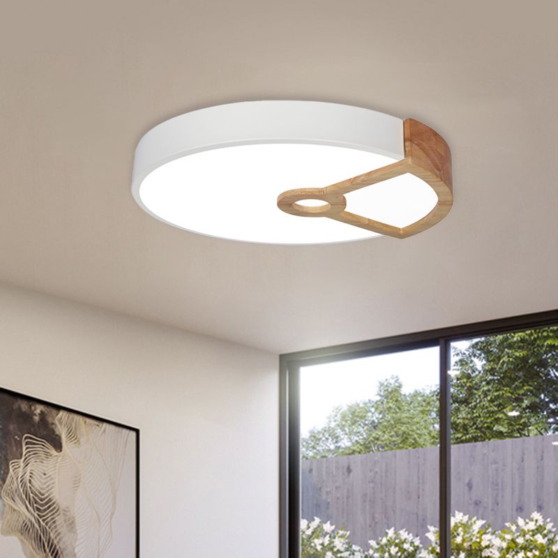 Splicing Round Acrylic Flush Light Macaron White/Pink/Blue-Wood LED Ceiling Mounted Fixture for Bedroom