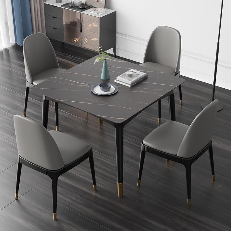 4 Legs Dining Table Industrial Stone Dining Table with Black Frame