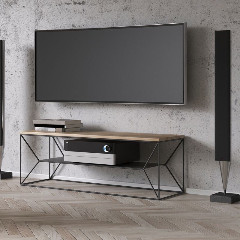 15.75"W TV Stand Industrial Style Open Storage TV Console with 2-shelf