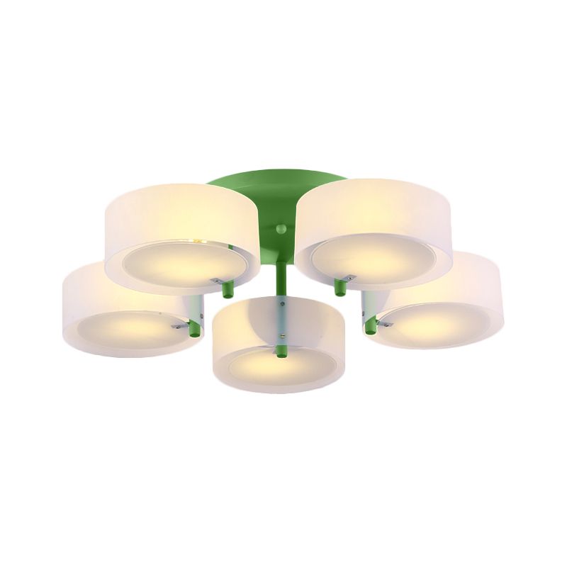 Plafonnier Semi-affleurant à tambour blanc, luminaire de plafond en verre de lait pour Loft Macaron pour salle d'étude