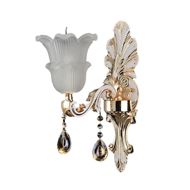 Lámpara de montaje de pared de floración tradicional 1/2 cabezas de cristal transparente de vidrio LED LIGHT en oro