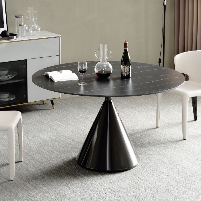 Sintered Stone Modern Round Dining Table Black Stone Top Table with Pedestal