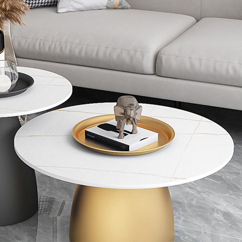 Mid-Century Modern Pedestal Metal Tray Top Round Single Coffee Table