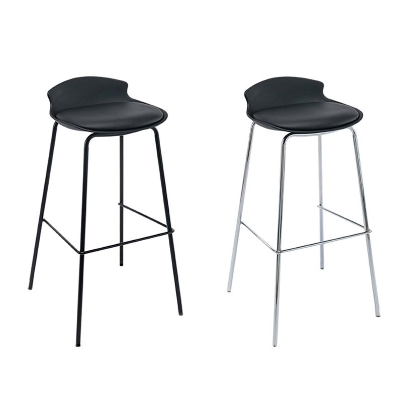 Contemporary Metal Frame Bar Stool Low Back PU Leather Bar Stool for Living Room