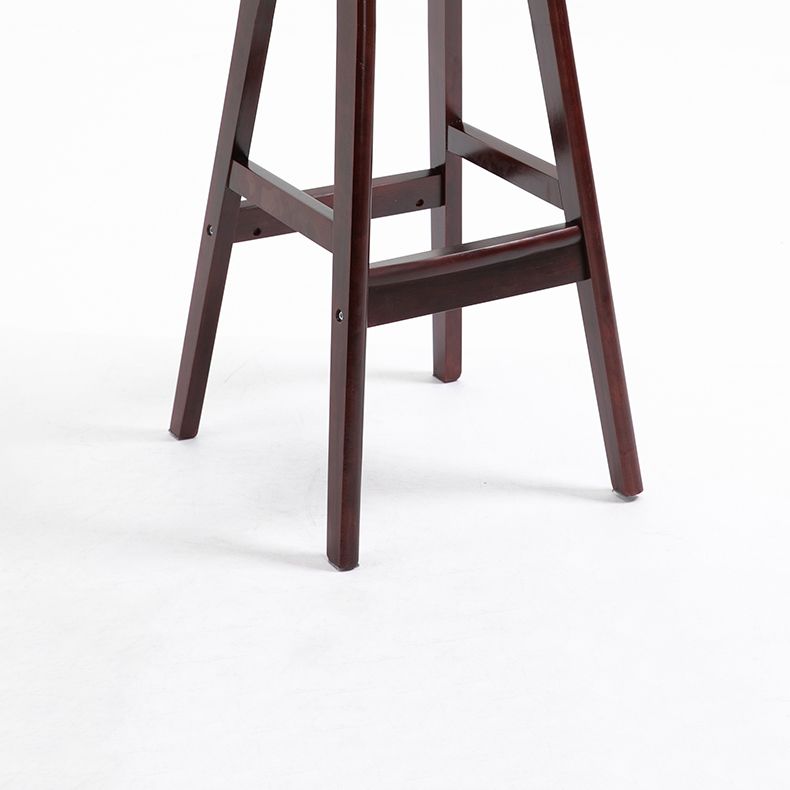 Scandinavian Wood Round Seat Stool Faux Leather Low Back Upholstered Counter Stool