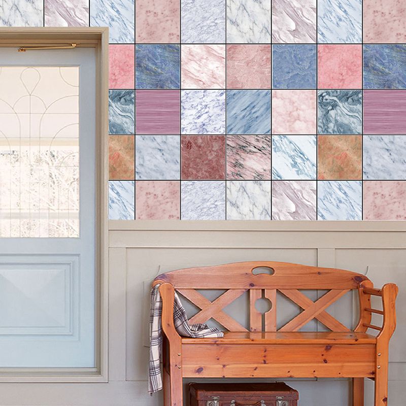 Pink-Blue Marble Wallpaper Panels Square Tiles Modern Peel off Wall Covering for Kitchen