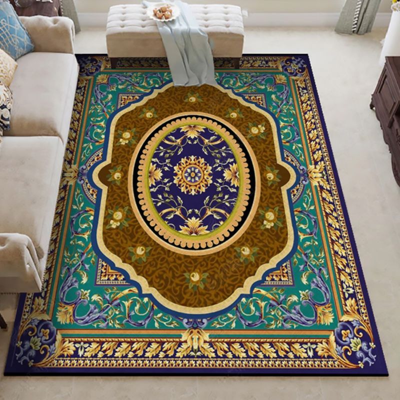 Orientalischer marokkanischer Teppich im blauen und roten Medaillon Blumenblatt Muster Teppich Polyester Waschbarer Teppich für die Heimdekoration