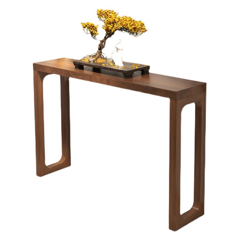 Mid-Century Modern Sofa Table Rectangle Sled Pine Dark Brown Console Table