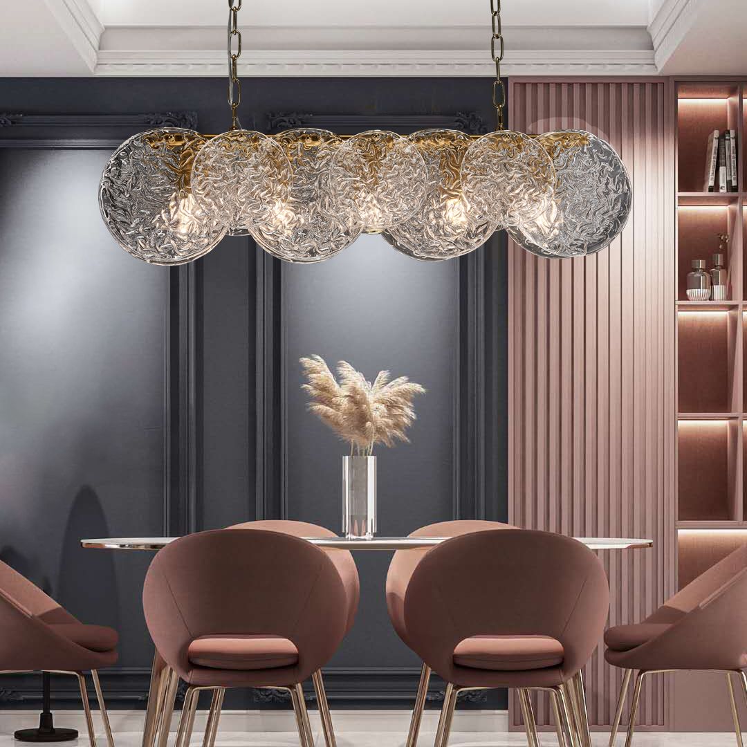 Lampada il lampadario in vetro lineare dell'illuminazione dell'isola moderna in bronzo per sala da pranzo