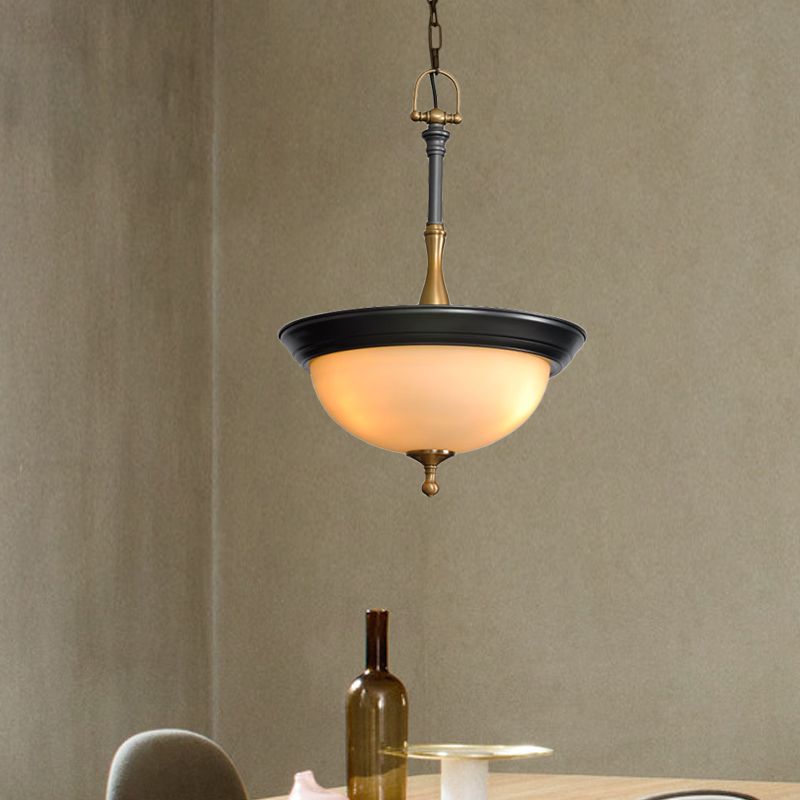 Koepelachtig wit glas kroonluchter verlichting armatuur traditionele 3 hoofden woonkamer drop hanger in zwart