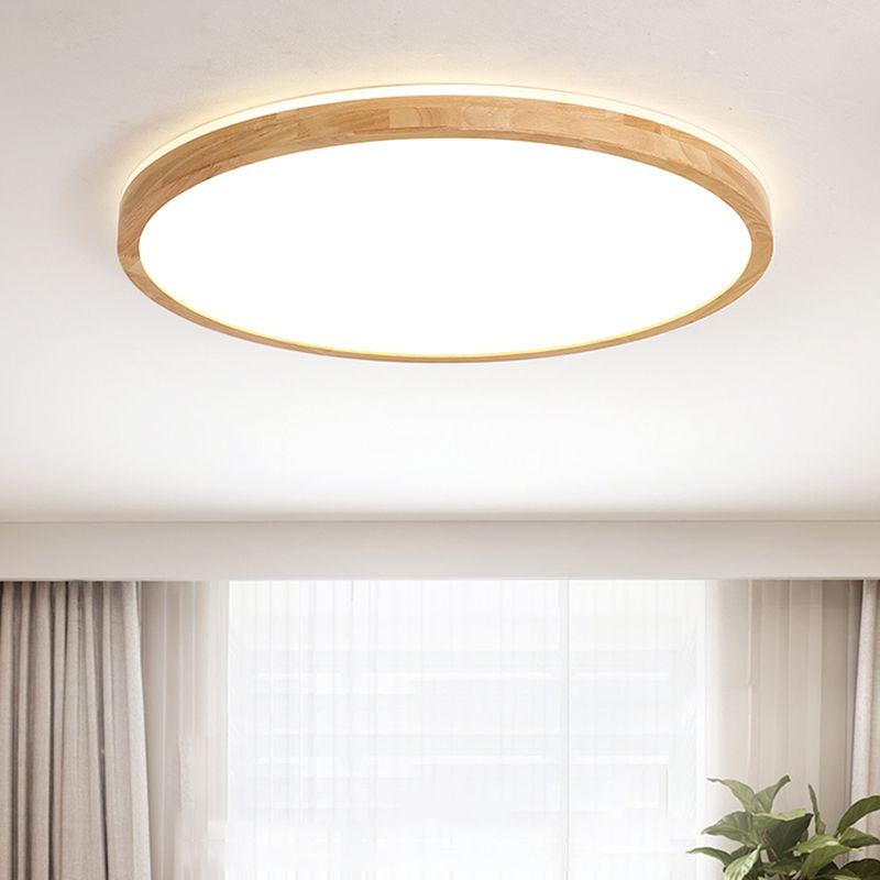 Round Flush Mount Ceiling Lighting Fixture Modern Wooden LED Ceiling Light