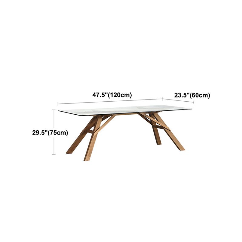 Glass Top Dining Table Modern Dining Table with Solid Wood Base