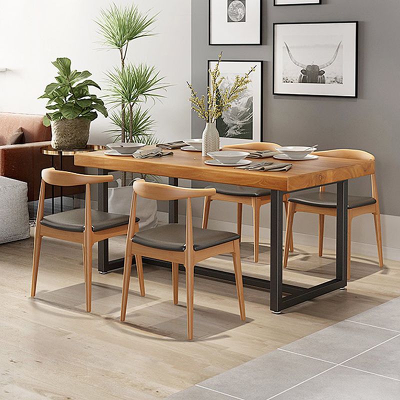Industrial Natural Finish Dining Table Set 1/2/5 Pcs Solid Wood Dinette Set for Home