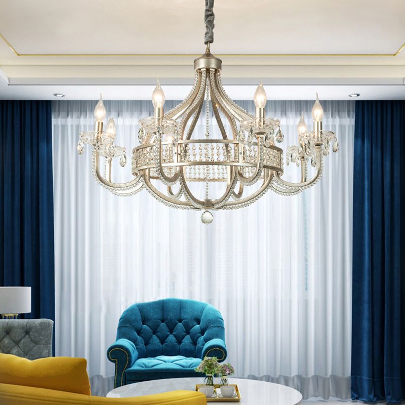 Silver Globe-Like Chandelier Luxury Modern Crystal Hanging Light for Dining Room