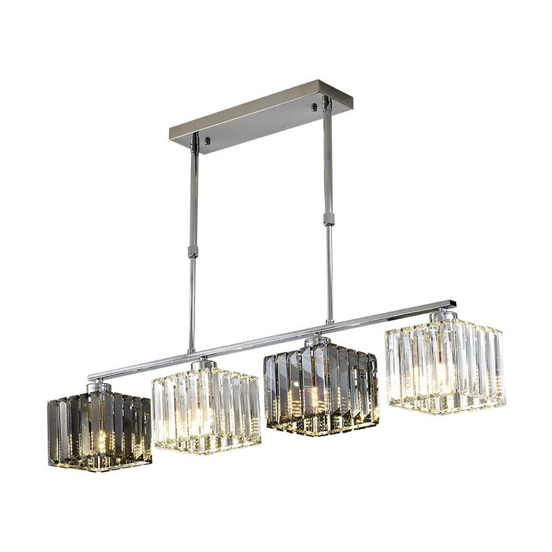 Cube Island Ceiling Light Modernism Crystal Shaded 3/4 Lights Chrome Pendant Light over Table