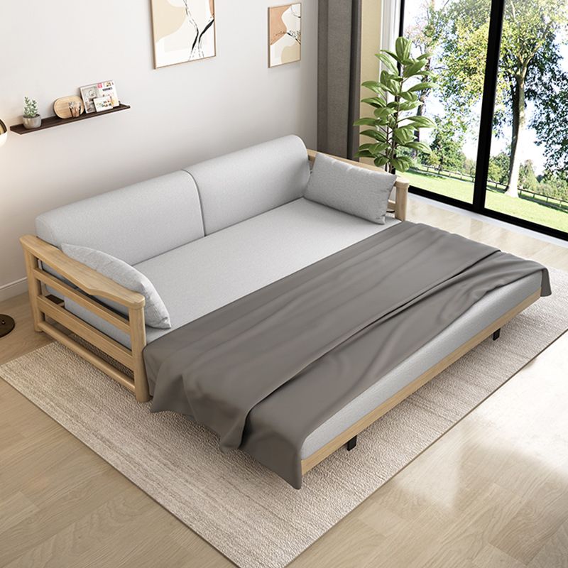 Scandinavian Linen Blend Sleeper Sofa Wood Frame Square Arm Sofa Bed