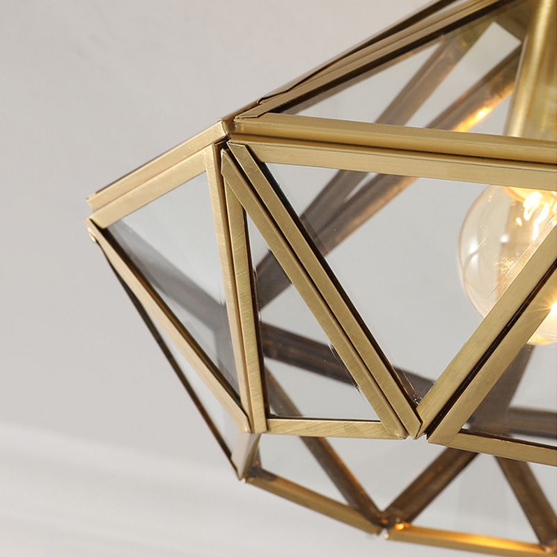 Tradizionale Stile Prismatico Soffitto Light Fixture Glass Massimale Flush Monte in Brass