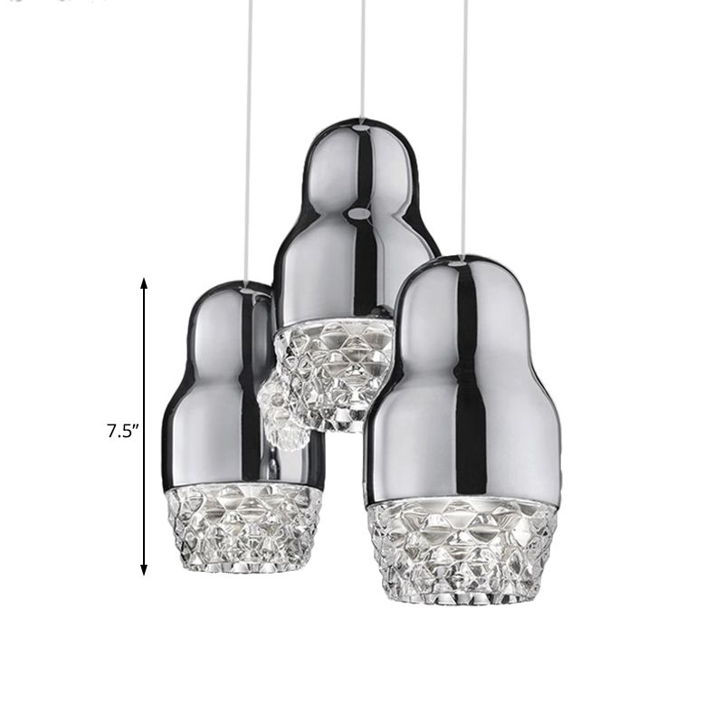 Luz colgante en cascada cromada Fedora con sombra de vidrio después de la lámpara colgante colgante de 3 cabezas para barra para bar