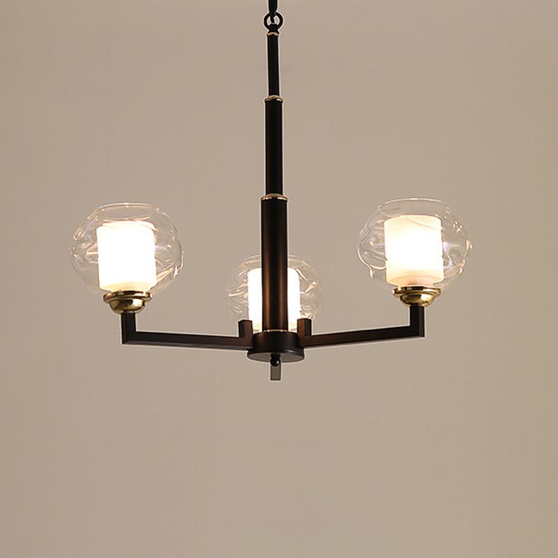 3/6/8 Bulbs Ceiling Lamp Globe Clear Textured Glass Traditional Living Room Chandelier Pendant Light in Black